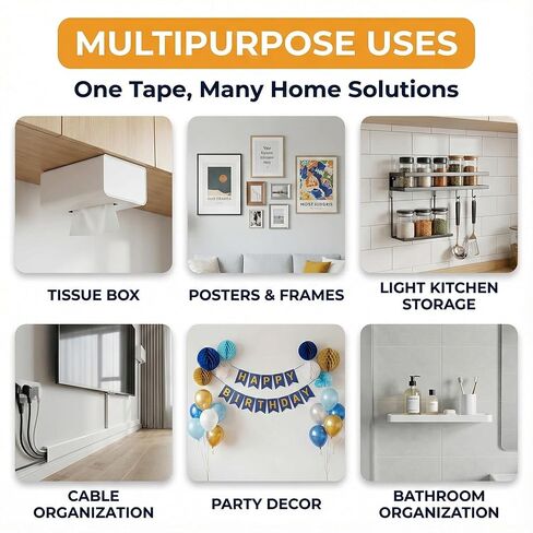 شريط Bekhic® مزدوج الجوانب شديد التحمل، شريط تثبيت شفاف نانو لاصق مزدوج الجوانب، شرائط لاصقة لتعليق الصور (9.85 قدم) in Kuwait