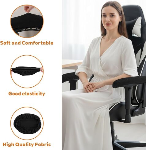 Ouligay 2 PCS Office Chair Arm Covers Stretchable & Removable Office Chair Armrest Covers Universal Desk Chairs Arm Cover Soft Velvet Armrest Protectors for Computer Gaming Chairs Black in Saudi Arabia