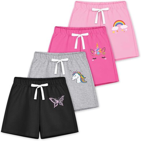 Poroka 4 Pack Toddler Girls Casual Shorts Unicorn Cartoon Print Athletic Dolphin Shorts for Kids Summer Activewear 2-7Y in Kuwait
