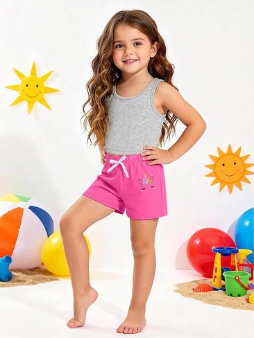 Poroka 4 Pack Toddler Girls Casual Shorts Unicorn Cartoon Print Athletic Dolphin Shorts for Kids Summer Activewear 2-7Y in Kuwait