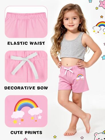 Poroka 4 Pack Toddler Girls Casual Shorts Unicorn Cartoon Print Athletic Dolphin Shorts for Kids Summer Activewear 2-7Y in Kuwait
