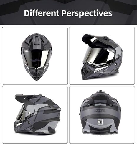 Orthrus Dual Sport Adventure خوذة دراجة نارية معتمدة من DOT للبالغين، واقي مزدوج محمي من الأشعة فوق البنفسجية وفتحة اتصال داخلي، ATV UTV Dirt Bike Snowmobile Off Road Helmets in Kuwait
