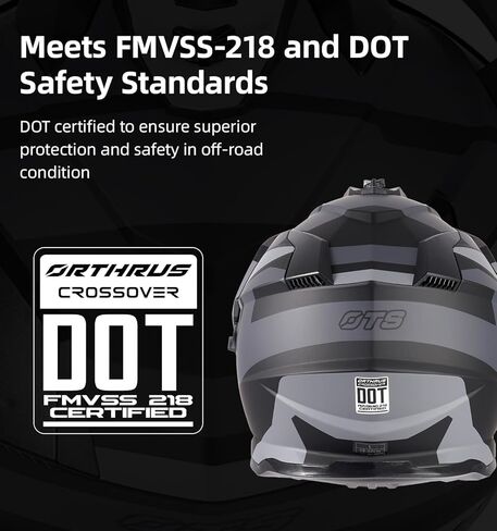 Orthrus Dual Sport Adventure خوذة دراجة نارية معتمدة من DOT للبالغين، واقي مزدوج محمي من الأشعة فوق البنفسجية وفتحة اتصال داخلي، ATV UTV Dirt Bike Snowmobile Off Road Helmets in Kuwait