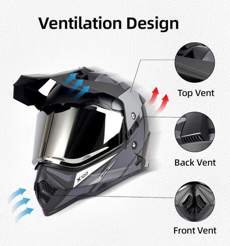 Orthrus Dual Sport Adventure خوذة دراجة نارية معتمدة من DOT للبالغين، واقي مزدوج محمي من الأشعة فوق البنفسجية وفتحة اتصال داخلي، ATV UTV Dirt Bike Snowmobile Off Road Helmets in Kuwait