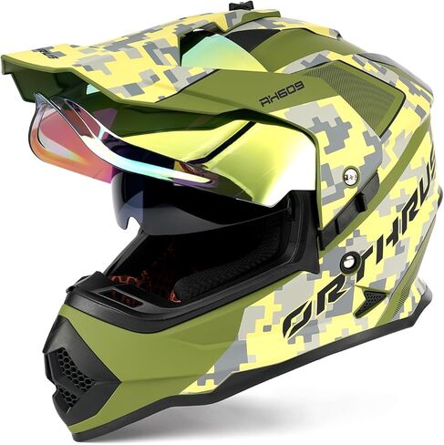Orthrus Dual Sport Adventure خوذة دراجة نارية معتمدة من DOT للبالغين، واقي مزدوج محمي من الأشعة فوق البنفسجية وفتحة اتصال داخلي، ATV UTV Dirt Bike Snowmobile Off Road Helmets in Kuwait
