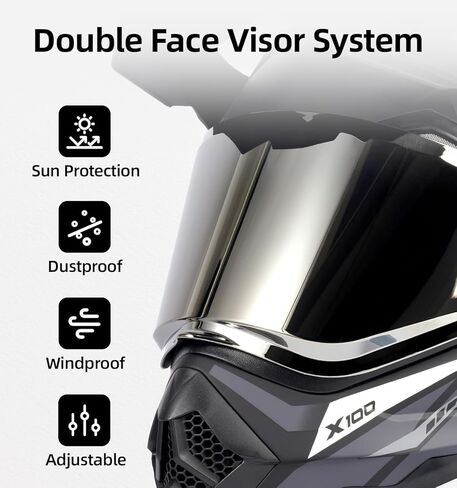 Orthrus Dual Sport Adventure خوذة دراجة نارية معتمدة من DOT للبالغين، واقي مزدوج محمي من الأشعة فوق البنفسجية وفتحة اتصال داخلي، ATV UTV Dirt Bike Snowmobile Off Road Helmets in Kuwait