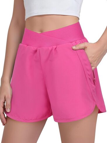 Resinta Girls Athletic Shorts Crossover High Waisted with Zipper Pockets Summer Running Sports Workout Shorts for Kids in Saudi Arabia