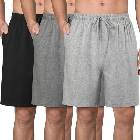 3 Pack Mens Cotton Pajama Shorts Soft Comfortable Lounge Shorts with Drawstring & Two Pockets Sleep Bottoms for Men in Kuwait