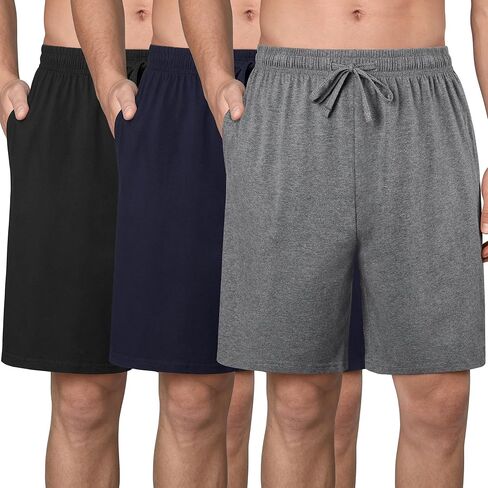 3 Pack Mens Cotton Pajama Shorts Soft Comfortable Lounge Shorts with Drawstring & Two Pockets Sleep Bottoms for Men in Kuwait