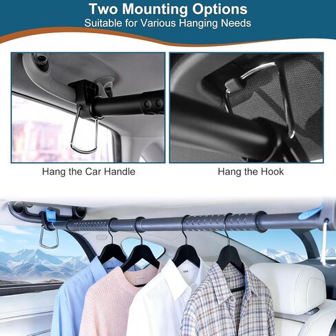 شريط شماعات ملابس السيارة 28-61 بوصة، قضيب ملابس شديد التحمل للسيارة، شريط تعليق ملابس خالي من التجاعيد، رف ملابس قابل للتعديل لسيارات الدفع الرباعي والشاحنات والشاحنات والشاحنات، مع 4 قطع خطافات مقعد إضافية in Kuwait