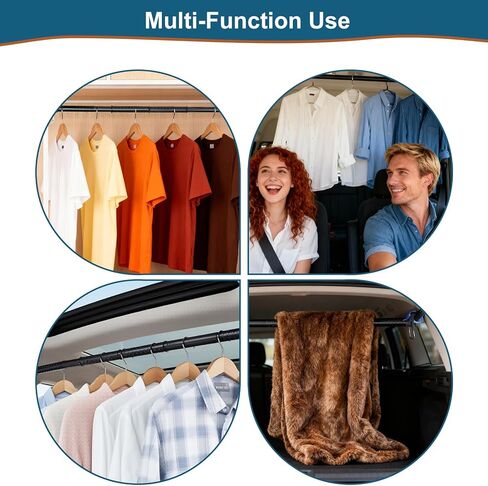 شريط شماعات ملابس السيارة 28-61 بوصة، قضيب ملابس شديد التحمل للسيارة، شريط تعليق ملابس خالي من التجاعيد، رف ملابس قابل للتعديل لسيارات الدفع الرباعي والشاحنات والشاحنات والشاحنات، مع 4 قطع خطافات مقعد إضافية in Kuwait