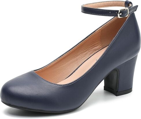 Women's Ankle Strap Low Block Chunky Heels Pumps Closed Round Toe Dress Wedding Office Work Church Shoes in Saudi Arabia