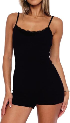 Ezbelle Jumpsuits for Women's Lace Pajamas Onesie Summer Set Short Bodysuit Spaghetti Strap Shirt Date Night Rompers 2026 in Saudi Arabia
