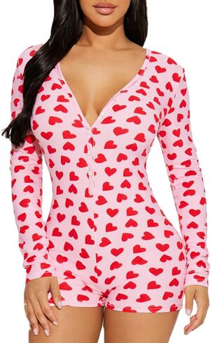 بذلة نسائية برقبة على شكل حرف V بذلة بعقب رفرف Bodycon رومبير ملابس نوم عامة مطبوعة بيجامة بأكمام طويلة in Kuwait