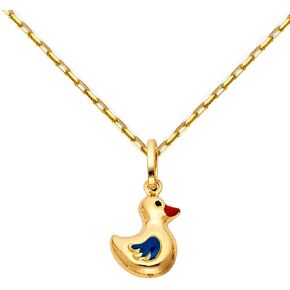 TGDJ 14k Yellow Gold Duck Enamel Pendant with 0.9mm Cable Chain Necklace in Kuwait