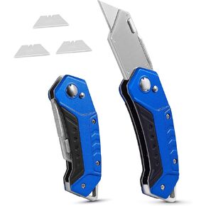 BirdRock Home Premium Folding Utility Knife – 2 Pack - Small Compact Pocket – Folding Box Cutter Tool – 3 Extra Razor Blades – Cut Cardboard Boxes – Locking Safety Knife Set in Kuwait