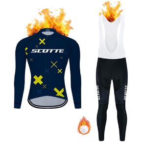Men Cycling Jersey Set Fleece Velvet Long Sleeve Bike Jersey Kits Winter Riding Clothes Warm Cycling Pants with 20D Pad in Kuwait