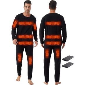 Men's Battery-Powered Heated Thermal Underwear with 2Pcs Batteries, Winter Heated Base Layer Men Hunting (Black, S) in Saudi Arabia