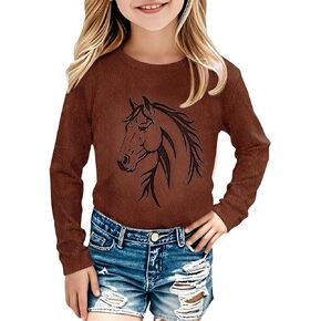 Girls Western Horse Shirt - Kids Retro Outfit Cowgirl Long Sleeve Top Country Rodeo Sweatshirt Toddler Graphic Tee in Kuwait