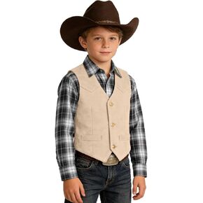 الرجعية الأولاد كاوبوي سترة جلد الغزال سترة الغربية سليم صالح خمر صدرية عادية مع جيوب in Kuwait