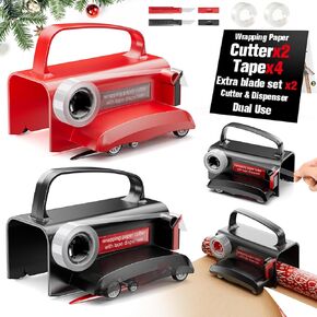 2-Pack Wrapping Paper Cutter with Wheels & Tape Dispenser - Gift Wrap Tool Kit with Replaceable Blades for Christmas, Birthday - Safe, Efficient, and Precise Cutting in Kuwait
