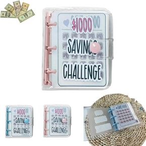 1000 Mini Binder Savings Challenge Binder، كتاب تحديات توفير الأموال الشهرية مع مغلفات، مجلد الميزانية مع مظاريف نقدية، وردي in Kuwait