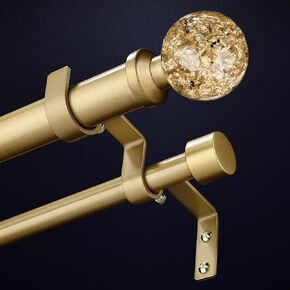 Gold Double Curtain Rods for Windows 72 to 144 Inch, Extra Long Dual Curtain Rod with Decorative Crystal Gold Foil Finial, 1" Adjustable Heavy Duty Vintage Spliced Window Treatment Rods in Kuwait