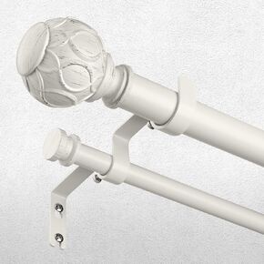 White Double Curtain Rod, 72 to 144 Inch Extra Long Dual Curtain Rods with Boho Netted Texture Finial, Decorative 1 Inch Adjustable Window Treatment Rods, Antique Vintage Farmhouse Double Drapery Pole in Kuwait