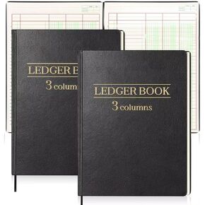 1 Pack Ledger Book 3 Column 100 Pages 7 x 9.25 Inches Account Book with 1 Label Ribbon PU Leather Cover Black Columnar Book 30 Entries Per Page Record Book for Money Budget Logs Finance Business in Kuwait