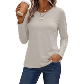 SMENG Women's Basic Long Sleeve Crewneck Cotton T-Shirt Solid Color Soft Comfy Casual Breathable Tunics Tops in Kuwait