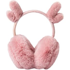 Plush Deer Antler Earmuffs Warm Winter Ear Warming Covers Comfortable Outdoor Ear Muff for Boys Pink in Saudi Arabia