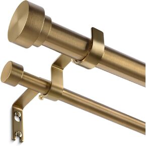 Brass Double Curtain Rod, Warm Gold Extra Long Dual Curtain Rods for Windows 72 to 144 Inch, 1 Inch Adjustable Heavy Duty Spliced Double Rod, Pro-Plating Process, Aluminium Finials in Kuwait