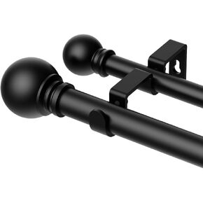 قضبان ستائر مزدوجة للنوافذ بطول 72-144 بوصة، قضيب ستائر مزدوج مزخرف عالي التحمل قابل للتعديل مع نهايات مستديرة لغرفة المعيشة وغرفة النوم، أسود in Kuwait