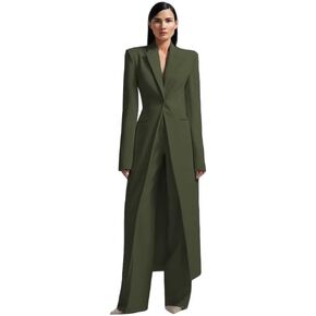 HZUOU Women's Long 2 Piece Suit Jacket+Pants Slim Fit 1 Button High Street Luxury Womens Clothing Pant Set HZH17 in Saudi Arabia