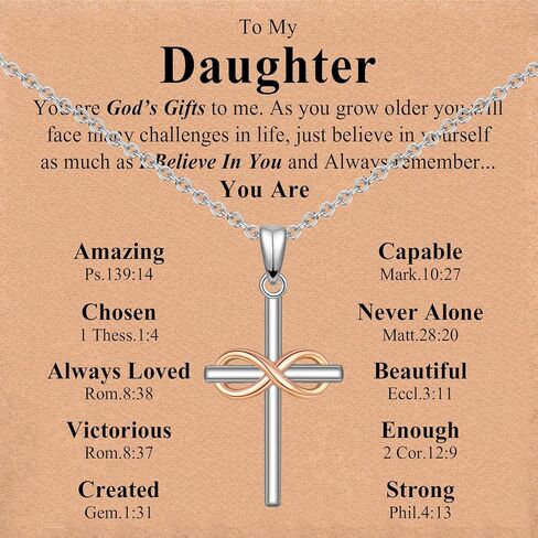 To My Daughter/Granddaughter/Niece/Sister Cross Necklace for Girls - Christian Gifts for Kids Teens Birthday Christmas Valentines Easter Confirmation Baptism Religious Gift Stocking Stuffers in Saudi Arabia