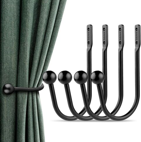 Curtain Holdbacks, 4pcs Curtains Holder Wall Mounted Drapery Tiebacks Retro Window Hook for Home Decor, Matte Black in Saudi Arabia