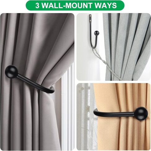 Curtain Holdbacks, 4pcs Curtains Holder Wall Mounted Drapery Tiebacks Retro Window Hook for Home Decor, Matte Black in Saudi Arabia