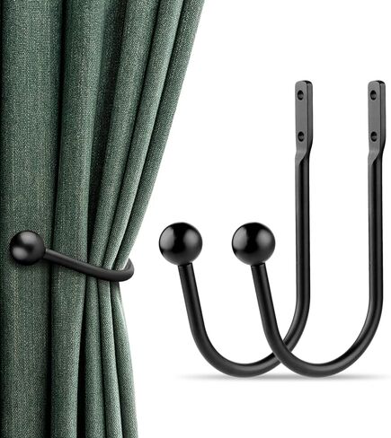 Curtain Holdbacks, 4pcs Curtains Holder Wall Mounted Drapery Tiebacks Retro Window Hook for Home Decor, Matte Black in Saudi Arabia