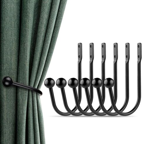 Curtain Holdbacks, 4pcs Curtains Holder Wall Mounted Drapery Tiebacks Retro Window Hook for Home Decor, Matte Black in Saudi Arabia