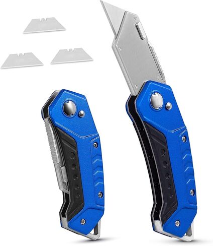 BirdRock Home Premium Folding Utility Knife – 2 Pack - Small Compact Pocket – Folding Box Cutter Tool – 3 Extra Razor Blades – Cut Cardboard Boxes – Locking Safety Knife Set in Kuwait