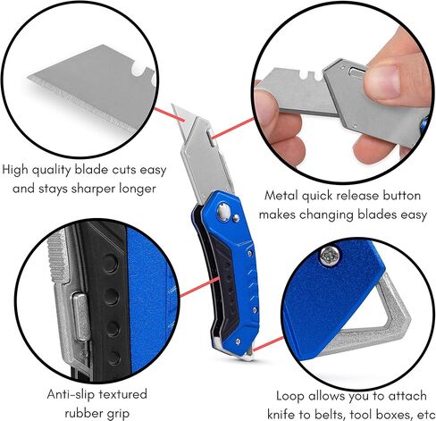 BirdRock Home Premium Folding Utility Knife – 2 Pack - Small Compact Pocket – Folding Box Cutter Tool – 3 Extra Razor Blades – Cut Cardboard Boxes – Locking Safety Knife Set in Kuwait