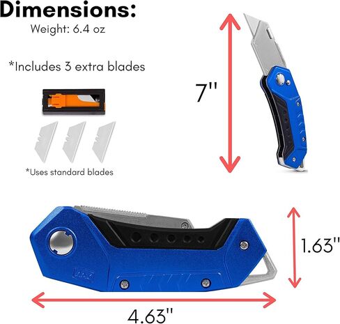 BirdRock Home Premium Folding Utility Knife – 2 Pack - Small Compact Pocket – Folding Box Cutter Tool – 3 Extra Razor Blades – Cut Cardboard Boxes – Locking Safety Knife Set in Kuwait