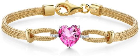 Gem Stone King 18K 2 Tone Sterling Silver Pink Mystic Topaz and White Lab Grown Diamond Bracelet For Women (2.44 Cttw, Heart Shape 8MM, 6.5/7/7.5 Inches, Made In Italy) in Saudi Arabia