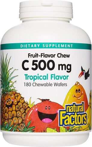 Natural Factors, Kids Chewable Vitamin C 500 mg, Supports Immune Health, Bones, Teeth and Gums, Peach, Passionfruit and Mango, 180 Wafers in Saudi Arabia