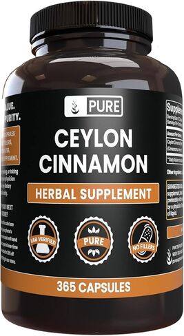 PURE ORIGINAL INGREDIENTS Ceylon Cinnamon (365 Capsules) No Magnesium Or Rice Fillers, Always Pure, Lab Verified in Saudi Arabia