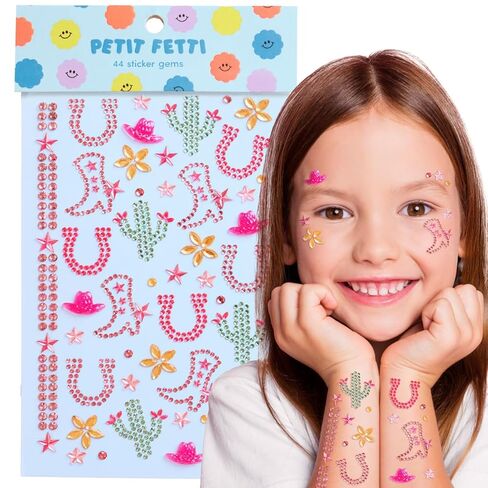 xo, Fetti Kids Western Cowgirl Gem Set - 44 Pieces | Western, Cowgirl, Kids Party, Rodeo Pink Gems, Birthday Decorations, Girls Party, Yeehaw, Cowboy Boot Stickers in Saudi Arabia