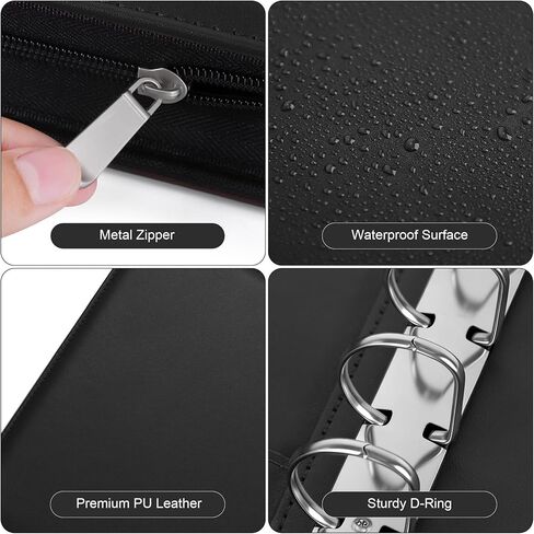 Antner Zippered 7 Ring Business Checkbook Binder Portfolio for 3-on-a-Page Business Checks, 600 Checks Capacity, PU Leather Check Book Binder Cover with Zipper Pouch & Dividers for 9x13 Sheets, Black in Saudi Arabia