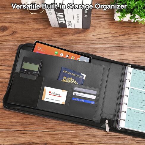 Antner Zippered 7 Ring Business Checkbook Binder Portfolio for 3-on-a-Page Business Checks, 600 Checks Capacity, PU Leather Check Book Binder Cover with Zipper Pouch & Dividers for 9x13 Sheets, Black in Saudi Arabia