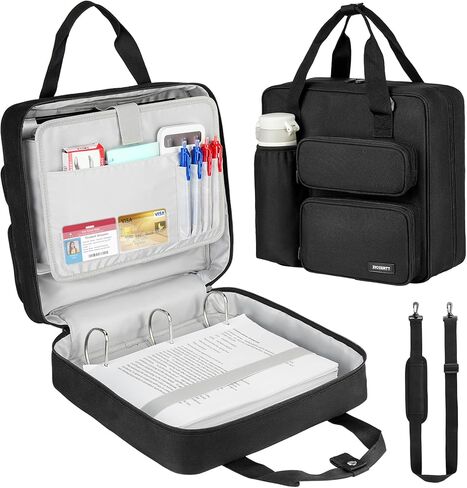 ملف سحاب مكون من 3 حلقات، سعة 500 ورقة، ملف مقاس 2 بوصة مع حزام كتف يناسب كمبيوتر محمول مقاس 13 بوصة للمدرسة والمكتب، أسود in Kuwait