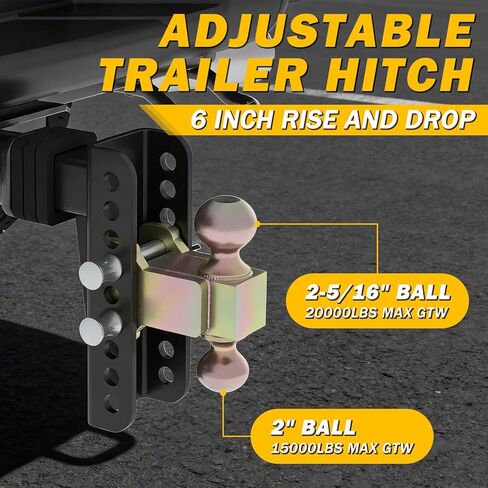 وصلة مقطورة بقضيب سحب قابلة للتعديل تناسب جهاز استقبال 2 بوصة مع ارتفاع/ارتفاع 6 بوصات وفولاذ كربوني 2 بوصة و2-5/16 بوصة وصلات كروية شديدة التحمل لأقصى سحب 20000 رطل in Kuwait